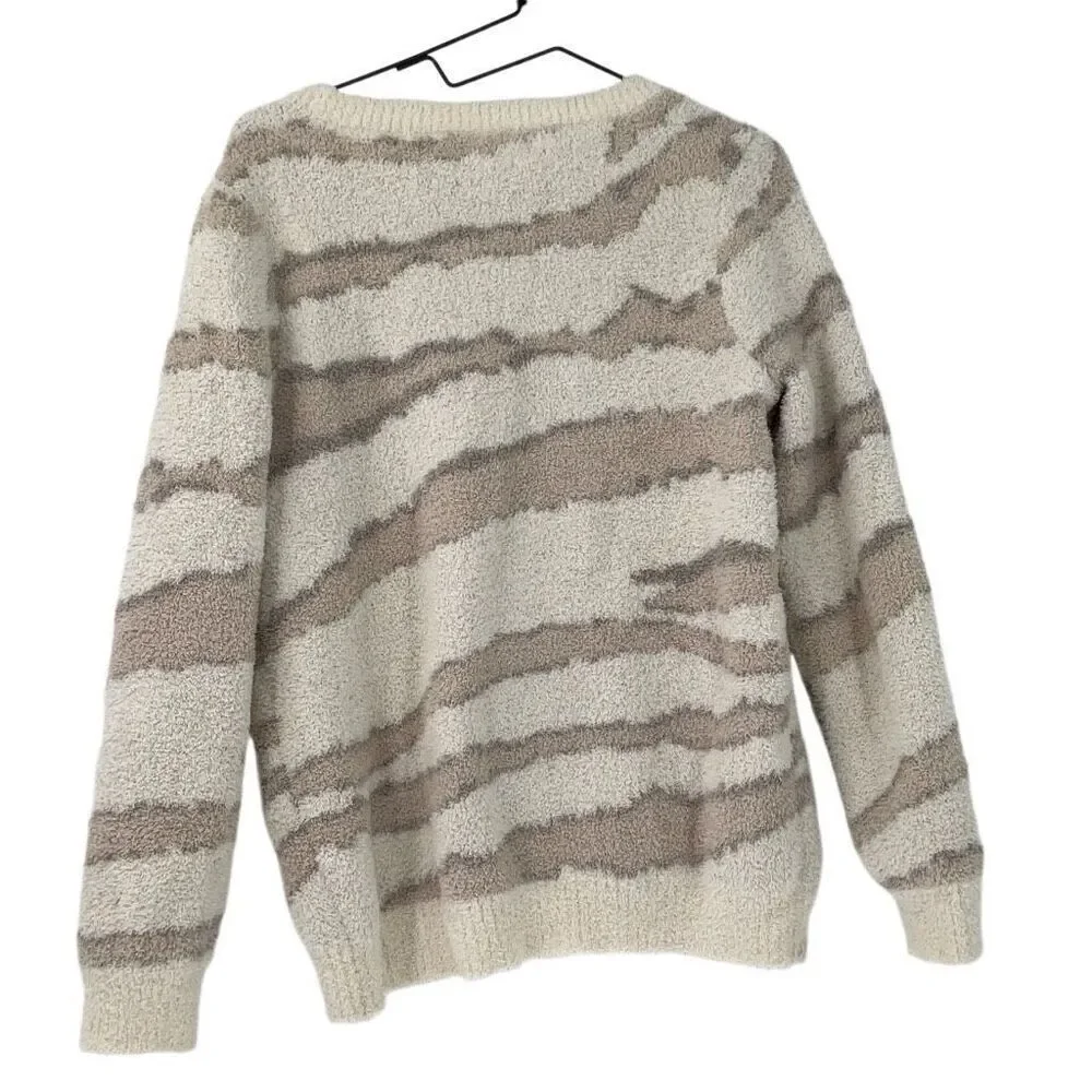 Barefoot Dreams Gray Beige Cozy Chic Knit Seaside Camo Crew Neck Sweater Small